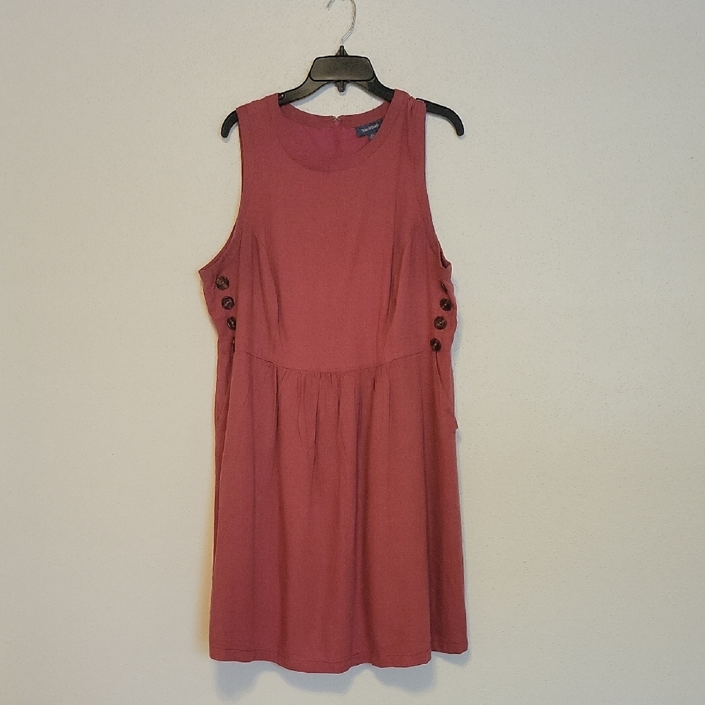 ModCloth Being Breezy Pink Linen Blend Dress 1X A-Line Sleeveless Pockets